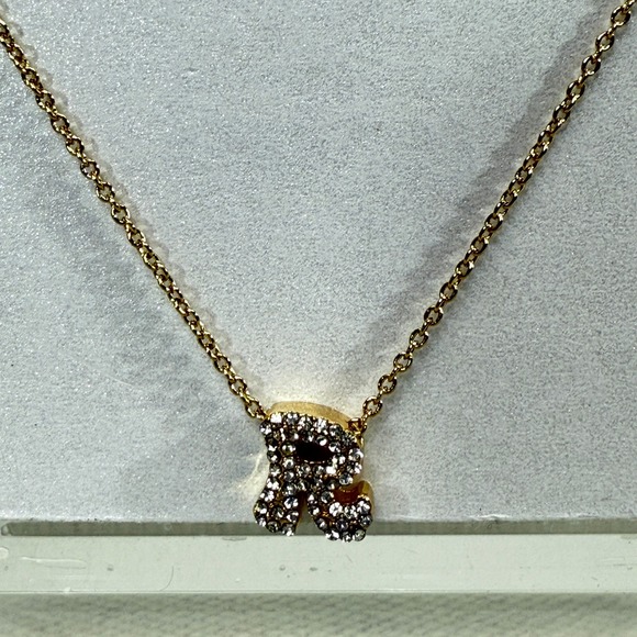 Baublebar Gold Tone Initial R Rhinestone Pendant Necklace New - Picture 6 of 6